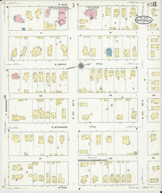 Sanborn Fire Insurance Map from Centralia, Marion, Clinton, Jefferson, and Washington Counties, Illinois (1909), Sheet #0008 - Historic Sanborn Fire Insurance Map Print, vintage old map wall art, antique decor, genealogy gift, Illinois Illinois map