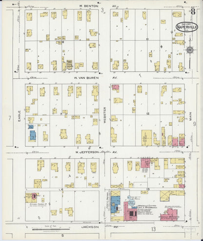 Sanborn Fire Insurance Map from Naperville, Du Page County, Illinois (1921), Sheet #0008 - Complete Map Set gallery image, historic Sanborn map, vintage wall art, Illinois Illinois
