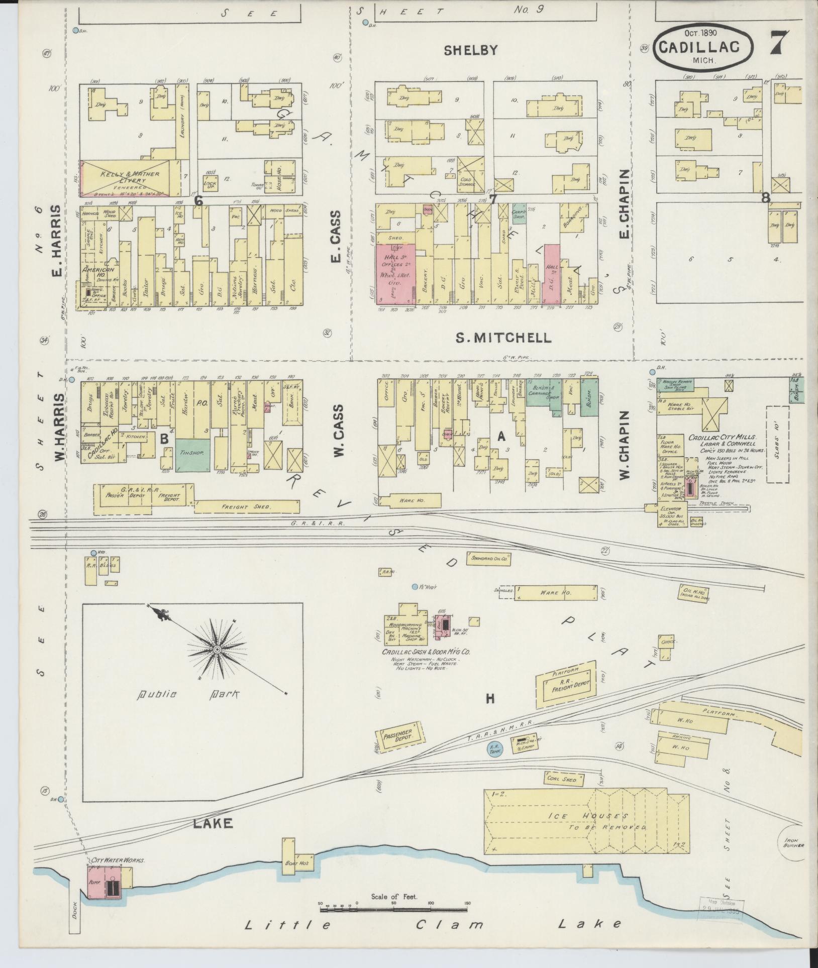 Sanborn Fire Insurance Map from Cadillac, Wexford County, Michigan (1890), Sheet #0007 - Historic Sanborn Fire Insurance Map Print, vintage old map wall art, antique decor, genealogy gift, Michigan Michigan map