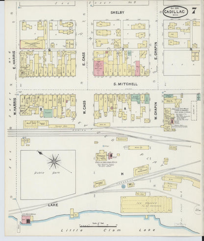 Sanborn Fire Insurance Map from Cadillac, Wexford County, Michigan (1890), Sheet #0007 - Historic Sanborn Fire Insurance Map Print, vintage old map wall art, antique decor, genealogy gift, Michigan Michigan map