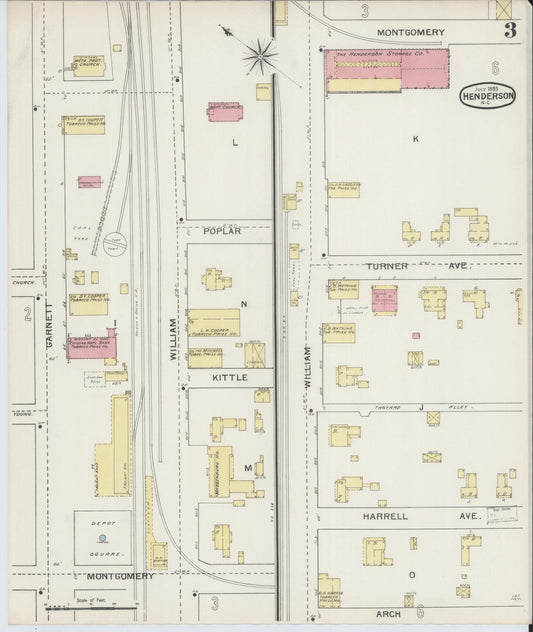 Sanborn Fire Insurance Map from Henderson, Vance County, North Carolina (1893), Sheet #0003 - Historic Sanborn Fire Insurance Map Print, vintage old map wall art, antique decor, genealogy gift, North Carolina North Carolina map