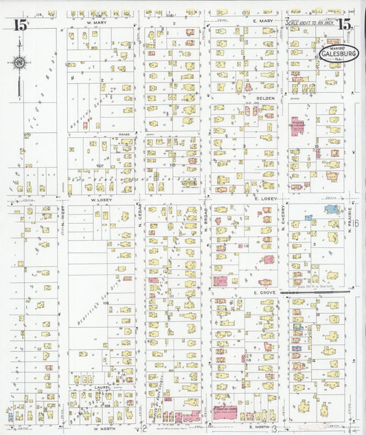 Sanborn Fire Insurance Map from Galesburg, Knox County, Illinois (1927), Sheet #0015 - Historic Sanborn Fire Insurance Map Print, vintage old map wall art, antique decor, genealogy gift, Illinois Illinois map