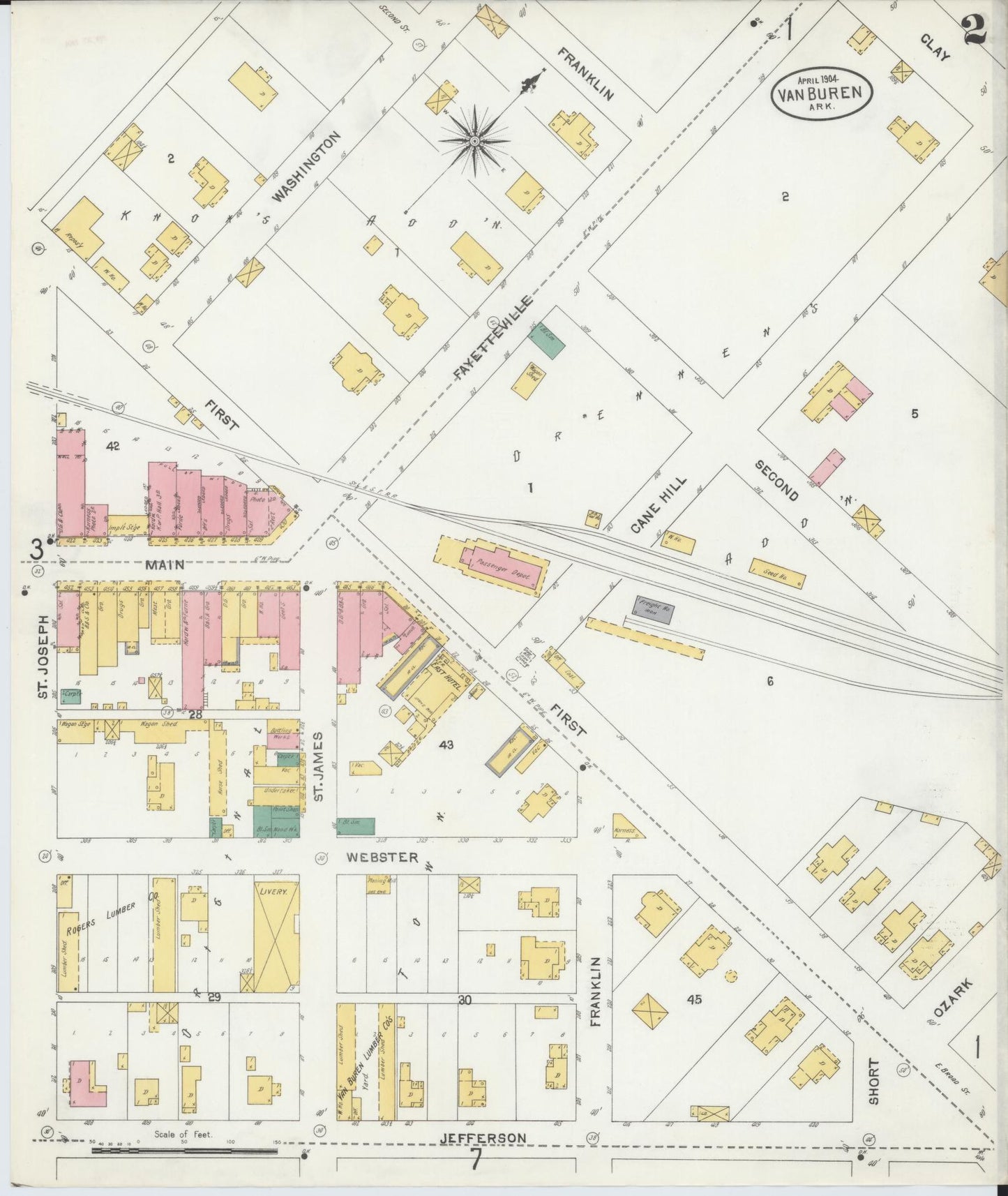 Sanborn Fire Insurance Map from Van Buren, Crawford County, Arkansas (1904), Sheet #0002 - Complete Map Set gallery image, historic Sanborn map, vintage wall art, Arkansas Arkansas