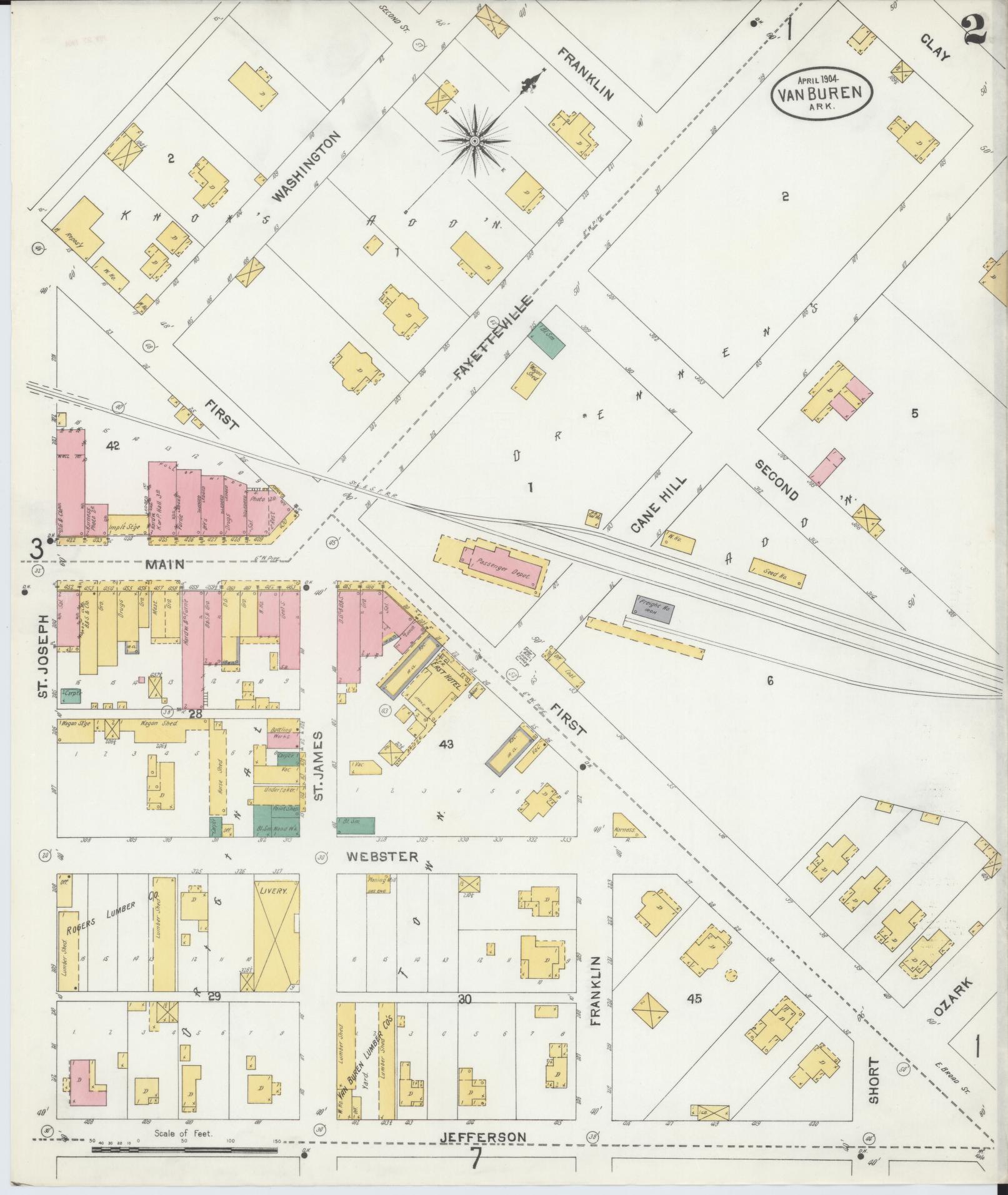 Sanborn Fire Insurance Map from Van Buren, Crawford County, Arkansas (1904), Sheet #0002 - Complete Map Set gallery image, historic Sanborn map, vintage wall art, Arkansas Arkansas
