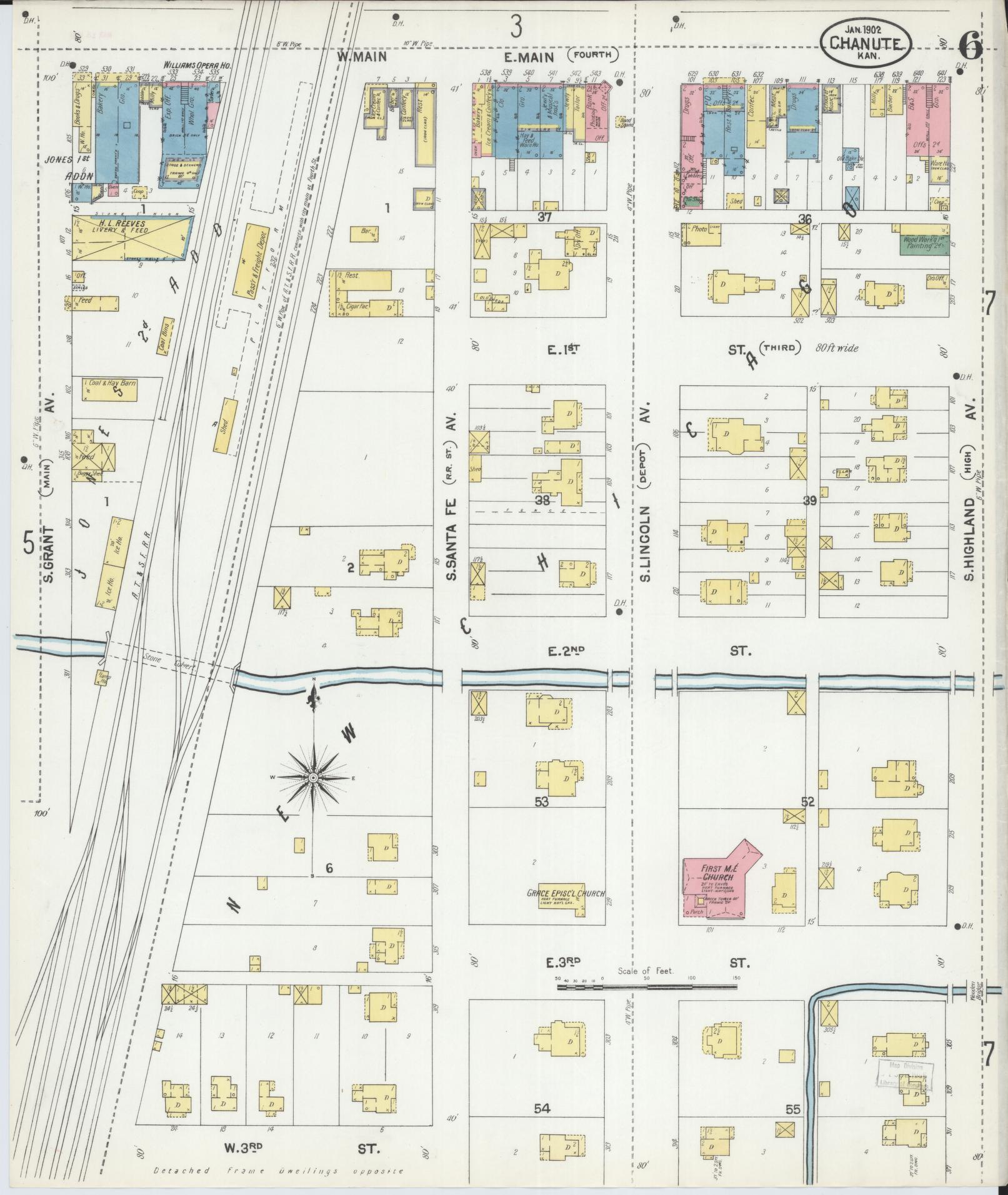 Sanborn Fire Insurance Map from Chanute, Neosho County, Kansas (1902), Sheet #0006 - Complete Map Set gallery image, historic Sanborn map, vintage wall art, Kansas Kansas