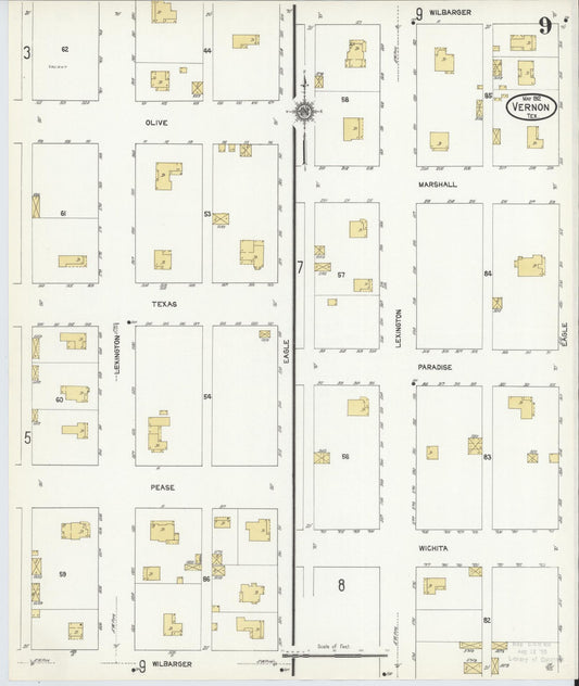 Sanborn Fire Insurance Map from Vernon, Wilbarger County, Texas (1912), Sheet #0009 - Historic Sanborn Fire Insurance Map Print, vintage old map wall art, antique decor, genealogy gift, Texas Texas map