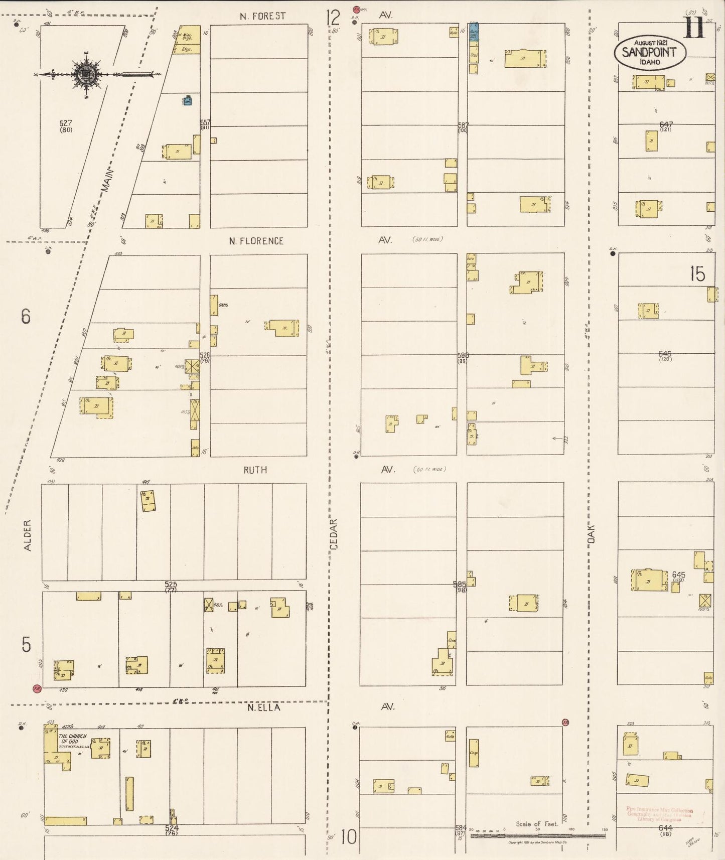 Sanborn Fire Insurance Map from Sandpoint, Bonner County, Idaho (1921), Sheet #0011 - Complete Map Set gallery image, historic Sanborn map, vintage wall art, Idaho Idaho