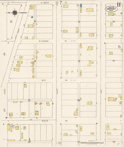 Sanborn Fire Insurance Map from Sandpoint, Bonner County, Idaho (1921), Sheet #0011 - Complete Map Set gallery image, historic Sanborn map, vintage wall art, Idaho Idaho