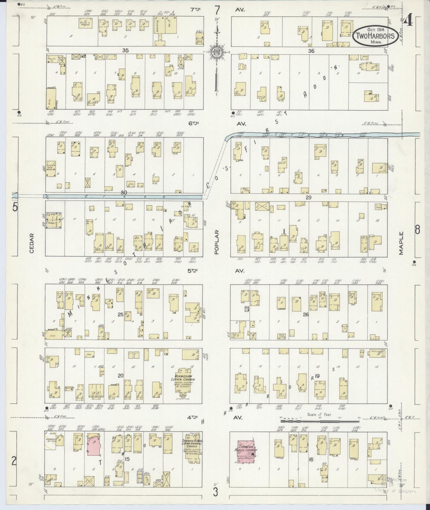 Sanborn Fire Insurance Map from Two Harbors, Lake County, Minnesota (1914), Sheet #0004 - Historic Sanborn Fire Insurance Map Print, vintage old map wall art, antique decor, genealogy gift, Minnesota Minnesota map