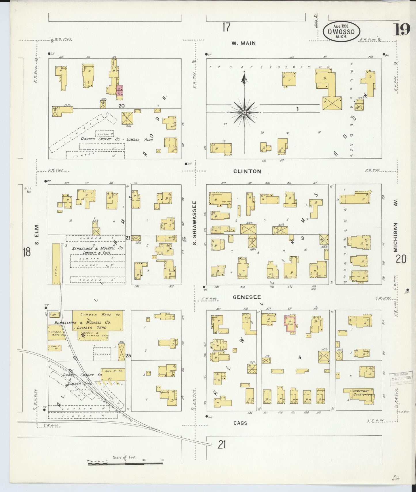 Sanborn Fire Insurance Map from Owosso, Shiawassee County, Michigan (1908), Sheet #0019 - Complete Map Set gallery image, historic Sanborn map, vintage wall art, Michigan Michigan