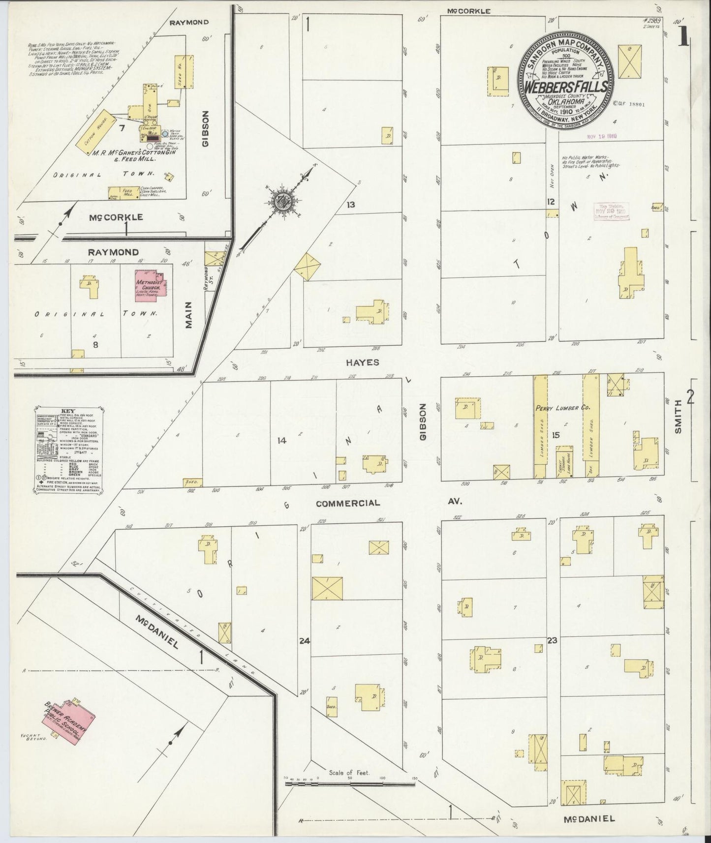 Sanborn Fire Insurance Map from Webbers Falls, Muskogee County, Oklahoma (1910), Sheet #0001 - Historic Sanborn Fire Insurance Map Print, vintage old map wall art, antique decor, genealogy gift, Oklahoma Oklahoma map