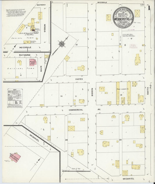 Sanborn Fire Insurance Map from Webbers Falls, Muskogee County, Oklahoma (1910), Sheet #0001 - Historic Sanborn Fire Insurance Map Print, vintage old map wall art, antique decor, genealogy gift, Oklahoma Oklahoma map
