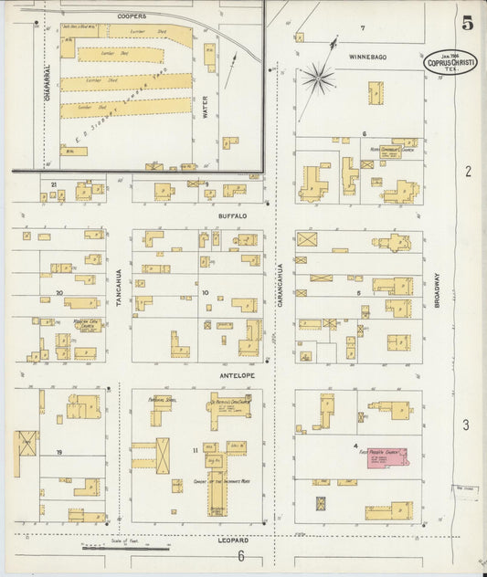 Sanborn Fire Insurance Map from Corpus Christi, Nueces County, Texas (1906), Sheet #0005 - Historic Sanborn Fire Insurance Map Print, vintage old map wall art, antique decor, genealogy gift, Texas Texas map