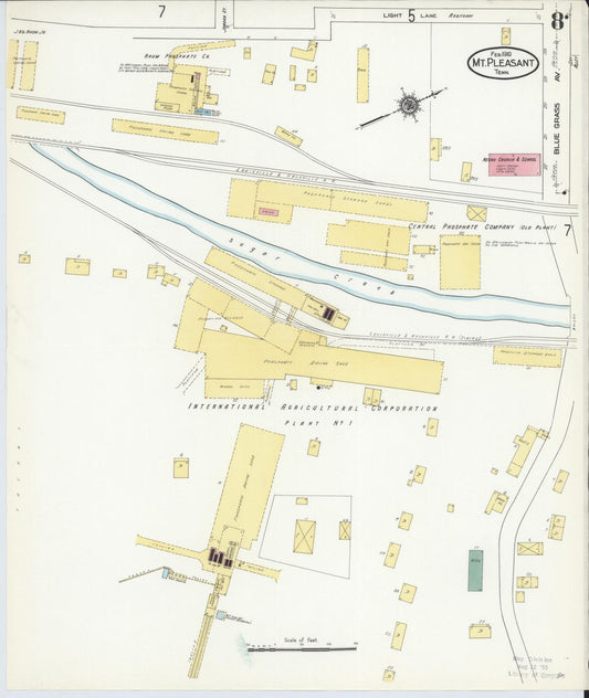 Sanborn Fire Insurance Map from Mount Pleasant, Maury County, Tennessee (1910), Sheet #0008 - Historic Sanborn Fire Insurance Map Print, vintage old map wall art, antique decor, genealogy gift, Tennessee Tennessee map