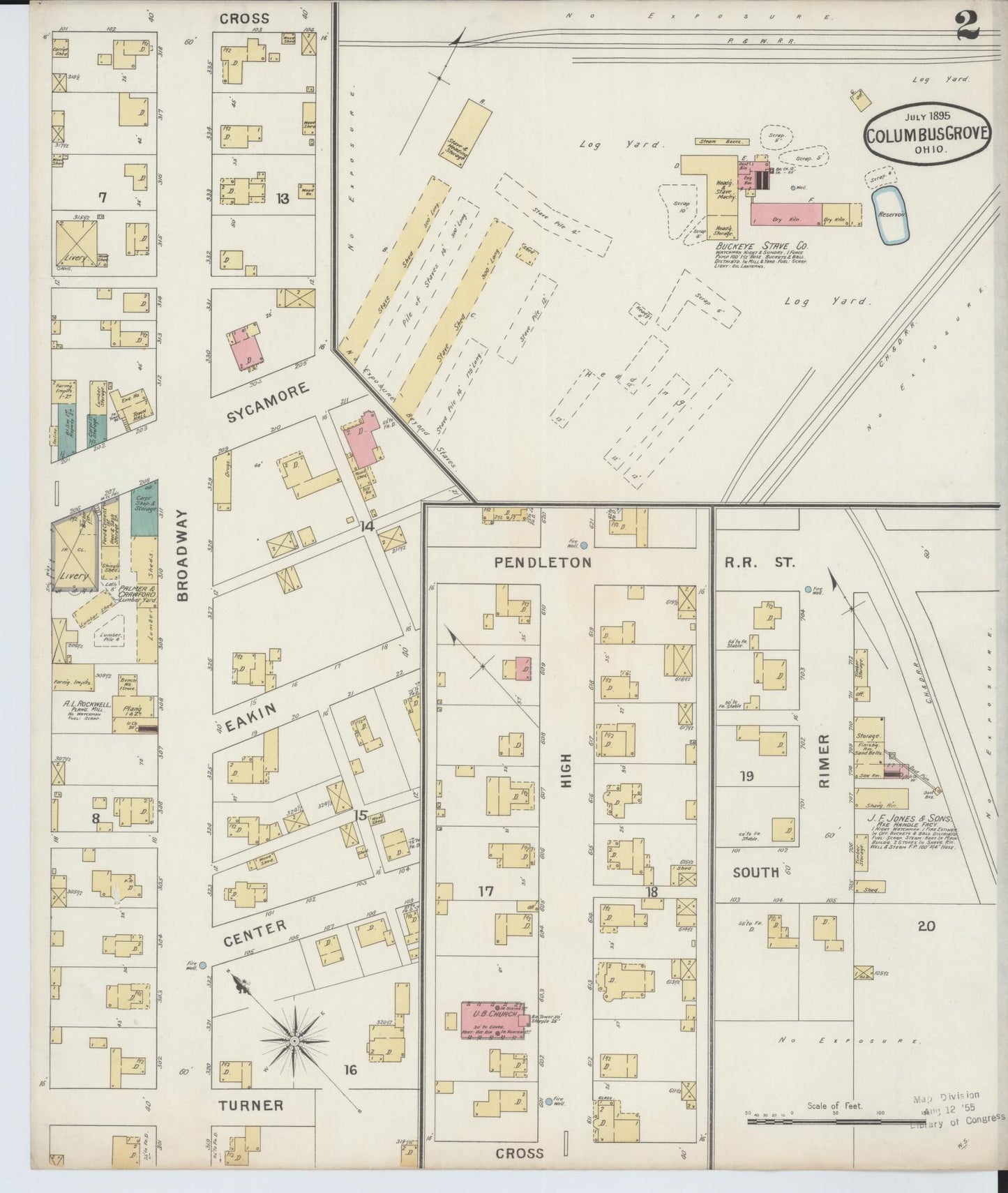 Sanborn Fire Insurance Map from Columbus Grove, Putnam County, Ohio (1895), Sheet #0002 - Complete Map Set gallery image, historic Sanborn map, vintage wall art, Ohio Ohio