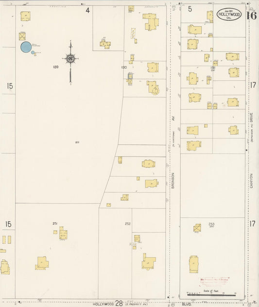 Sanborn Fire Insurance Map from Hollywood, Los Angeles County, California (1913), Sheet #0016 - Historic Sanborn Fire Insurance Map Print, vintage old map wall art, antique decor, genealogy gift, California California map