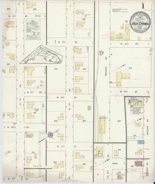 Sanborn Fire Insurance Map from High Springs, Alachua County, Florida (1913), Sheet #0001 - Complete Map Set gallery image, historic Sanborn map, vintage wall art, Florida Florida
