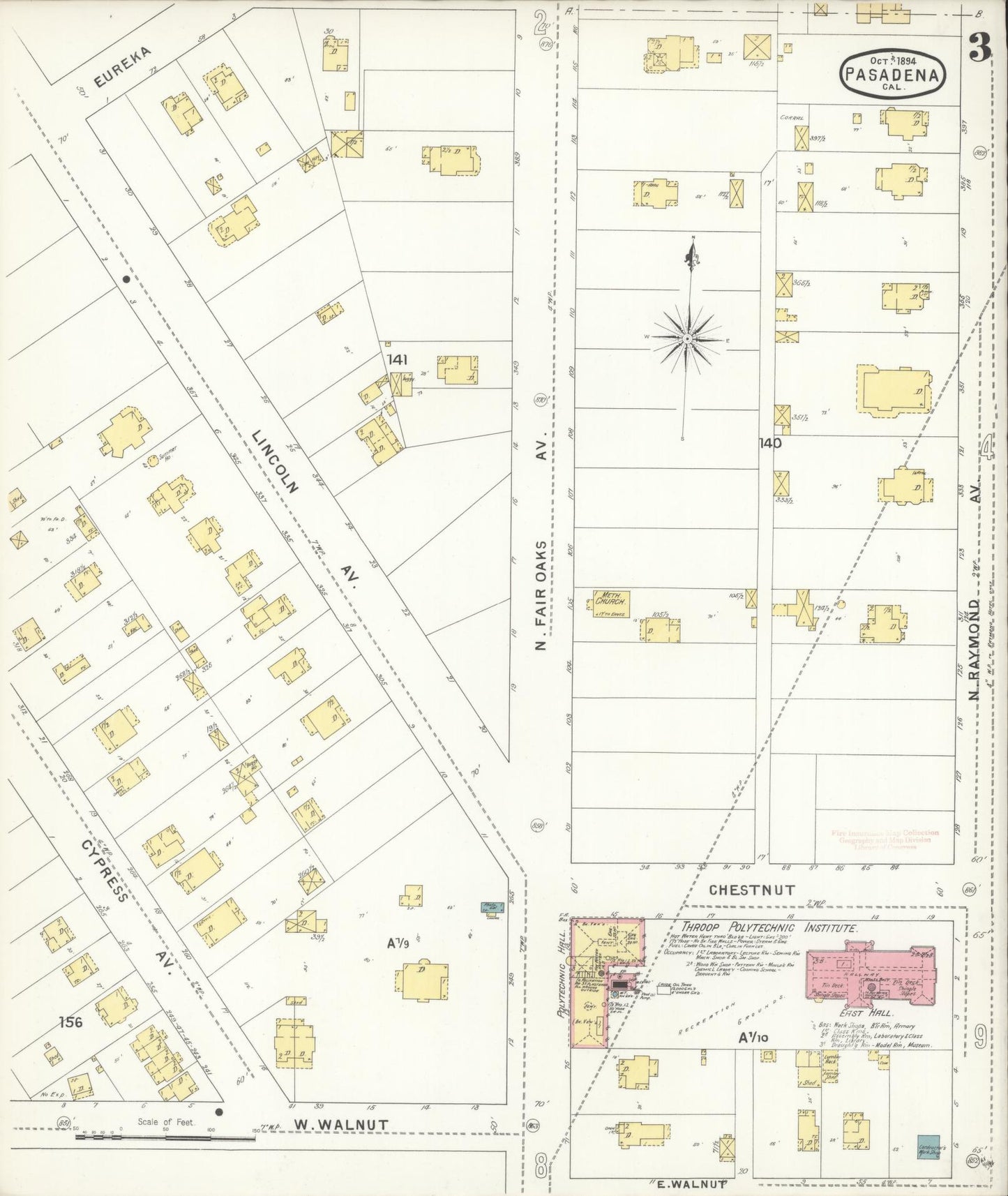 Sanborn Fire Insurance Map from Pasadena, Los Angeles County, California (1894), Sheet #0003 - Complete Map Set gallery image, historic Sanborn map, vintage wall art, California California