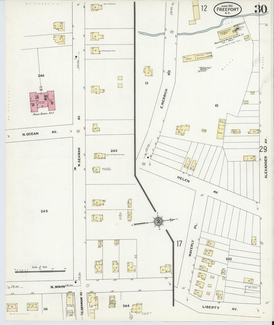Sanborn Fire Insurance Map from Freeport, Nassau County, New York (1910), Sheet #0030 - Historic Sanborn Fire Insurance Map Print, vintage old map wall art, antique decor, genealogy gift, New York New York map