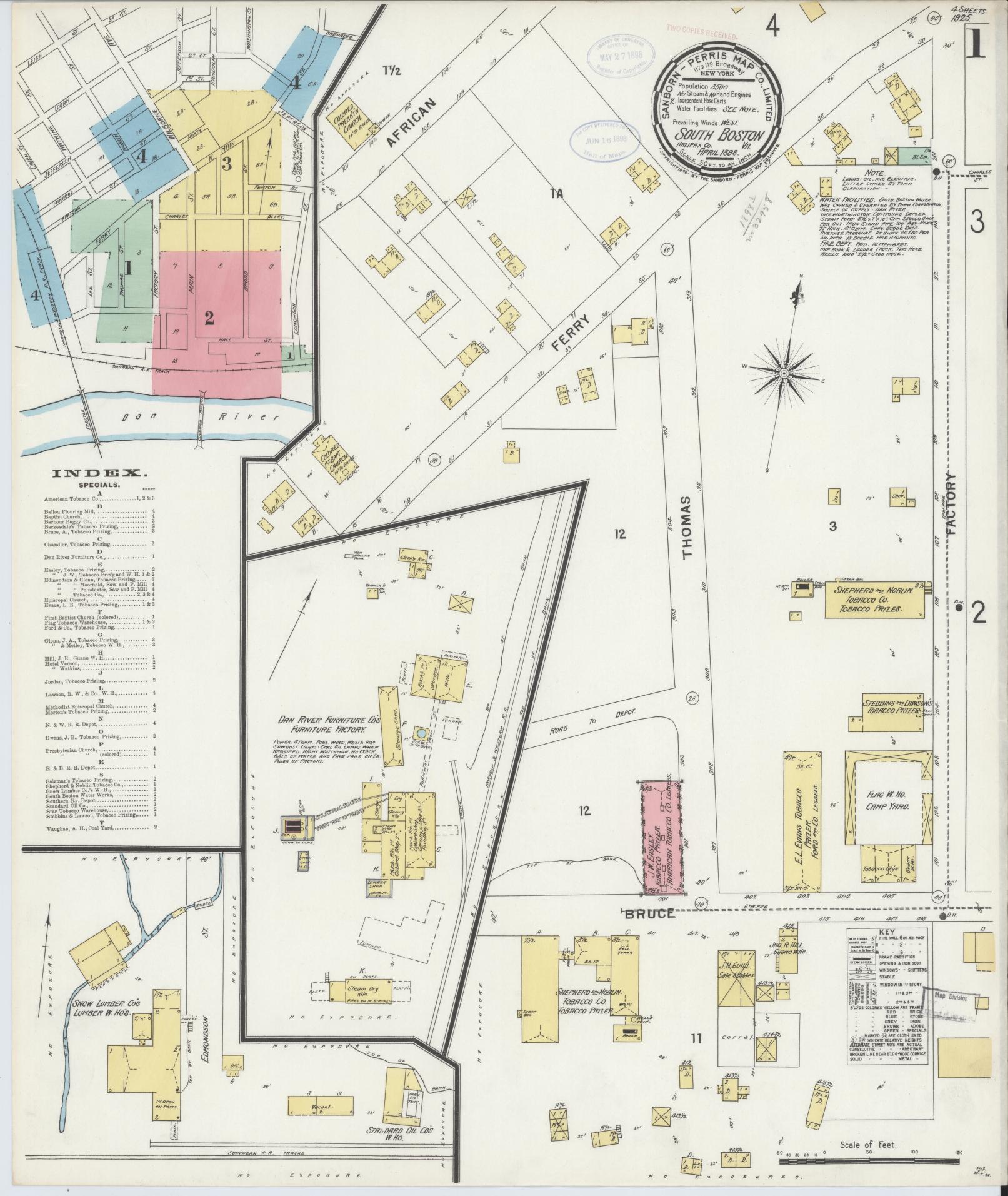 Sanborn Fire Insurance Map from South Boston, Halifax County, Virginia. (1898) – Historic Sanborn Fire Insurance Map Print