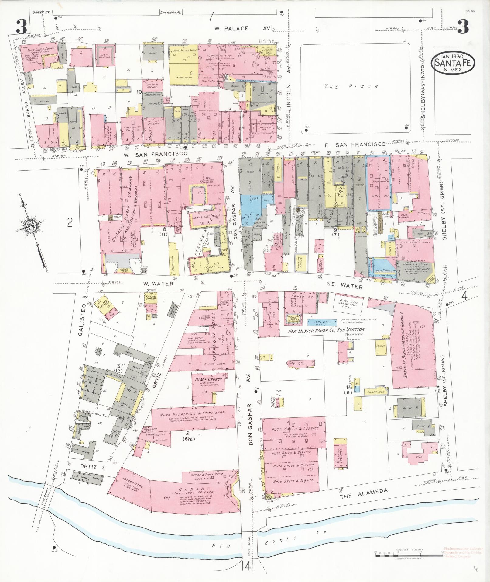 Sanborn Fire Insurance Map from Santa Fe, Santa Fe County, New Mexico (1930), Sheet #0003 - Complete Map Set gallery image, historic Sanborn map, vintage wall art, New Mexico New Mexico