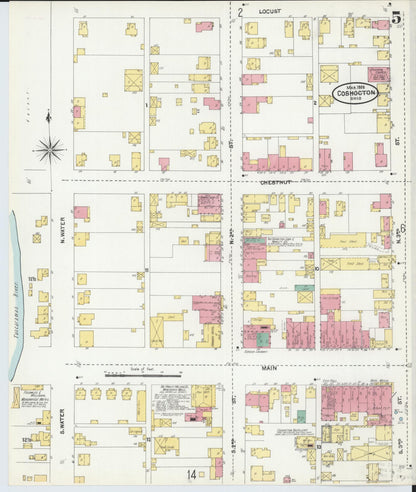 Sanborn Fire Insurance Map from Coshocton, Coshocton County, Ohio (1905), Sheet #0005 - Historic Sanborn Fire Insurance Map Print, vintage old map wall art, antique decor, genealogy gift, Ohio Ohio map