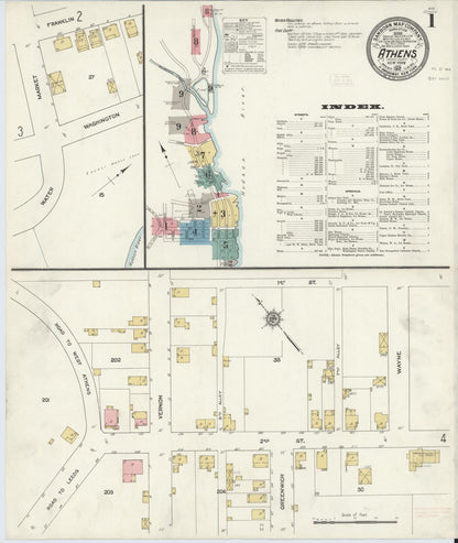 Sanborn Fire Insurance Map from Athens, Greene County, New York (1912), Sheet #0001 - Historic Sanborn Fire Insurance Map Print, vintage old map wall art, antique decor, genealogy gift, New York New York map