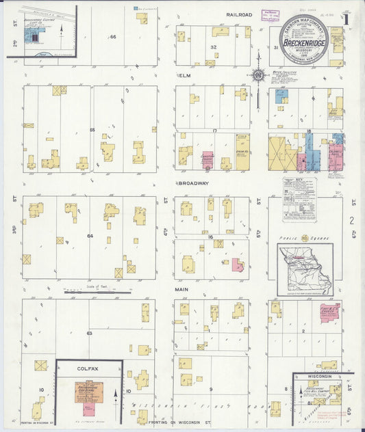 Sanborn Fire Insurance Map from Breckenridge, Caldwell County, Missouri (1916), Sheet #0001 - Historic Sanborn Fire Insurance Map Print, vintage old map wall art, antique decor, genealogy gift, Missouri Missouri map