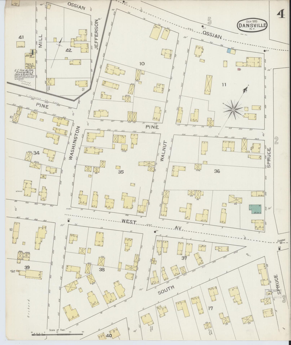 Sanborn Fire Insurance Map from Dansville, Livingston County, New York (1893), Sheet #0004 - Complete Map Set gallery image, historic Sanborn map, vintage wall art, New York New York