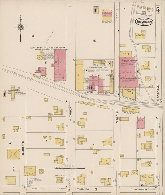 Sanborn Fire Insurance Map from Thomaston, Upson County, Georgia (1921), Sheet #0005 - Historic Sanborn Fire Insurance Map Print, vintage old map wall art, antique decor, genealogy gift, Georgia Georgia map