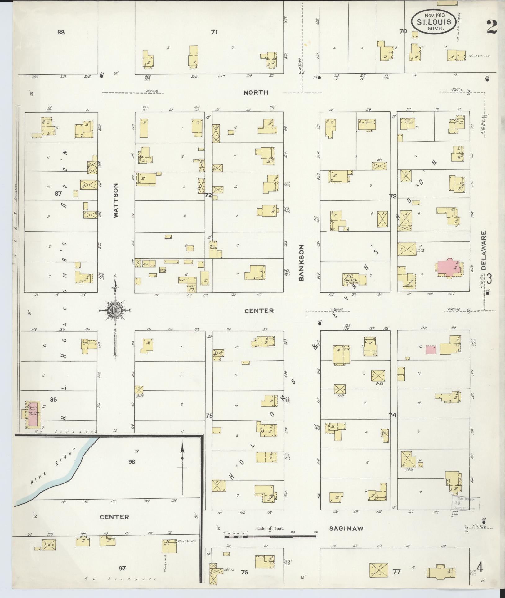 Sanborn Fire Insurance Map from Saint Louis, Gratiot County, Michigan (1910), Sheet #0002 - Complete Map Set gallery image, historic Sanborn map, vintage wall art, Michigan Michigan