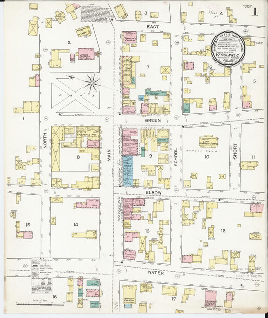 Sanborn Fire Insurance Map from Vergennes, Addison County, Vermont (1892), Sheet #0001 - Historic Sanborn Fire Insurance Map Print, vintage old map wall art, antique decor, genealogy gift, Vermont Vermont map