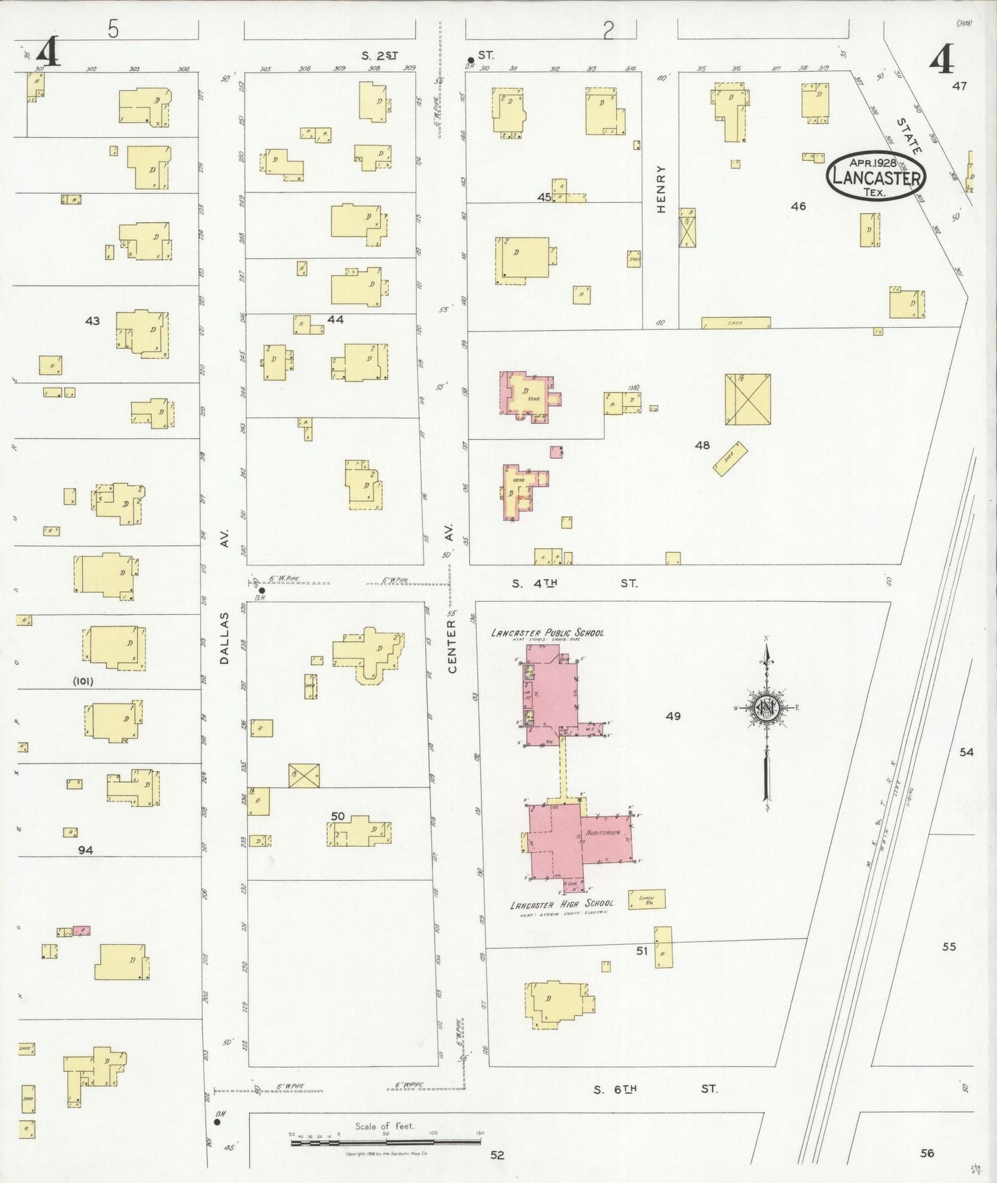 Sanborn Fire Insurance Map from Lancaster, Dallas County, Texas (1928), Sheet #0004 - Historic Sanborn Fire Insurance Map Print, vintage old map wall art, antique decor, genealogy gift, Texas Texas map