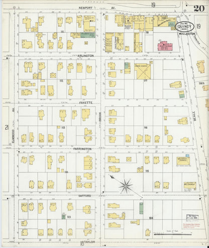 Sanborn Fire Insurance Map from Quincy, Norfolk County, Massachusetts (1901), Sheet #0020 - Historic Sanborn Fire Insurance Map Print, vintage old map wall art, antique decor, genealogy gift, Massachusetts Massachusetts map
