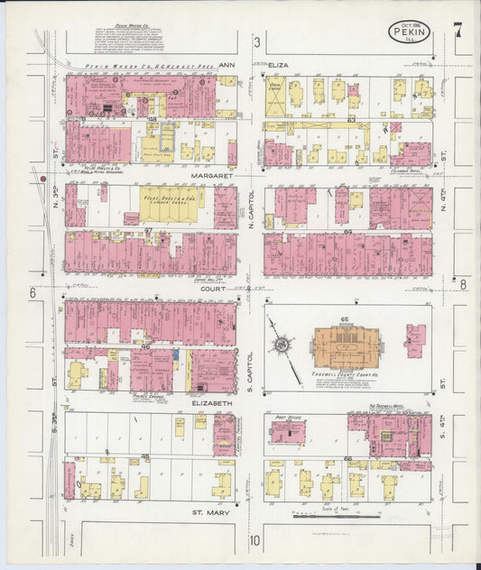 Sanborn Fire Insurance Map from Pekin, Tazewell County, Illinois (1916), Sheet #0007 - Historic Sanborn Fire Insurance Map Print, vintage old map wall art, antique decor, genealogy gift, Illinois Illinois map