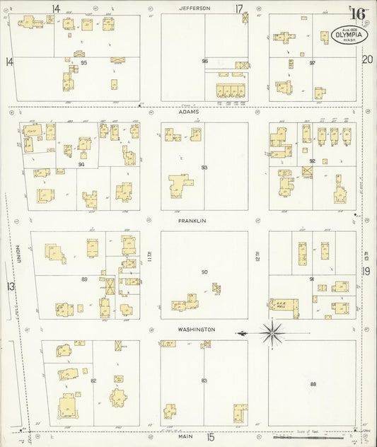 Sanborn Fire Insurance Map from Olympia, Thurston County, Washington (1908), Sheet #0016 - Historic Sanborn Fire Insurance Map Print, vintage old map wall art, antique decor, genealogy gift, Washington Washington map