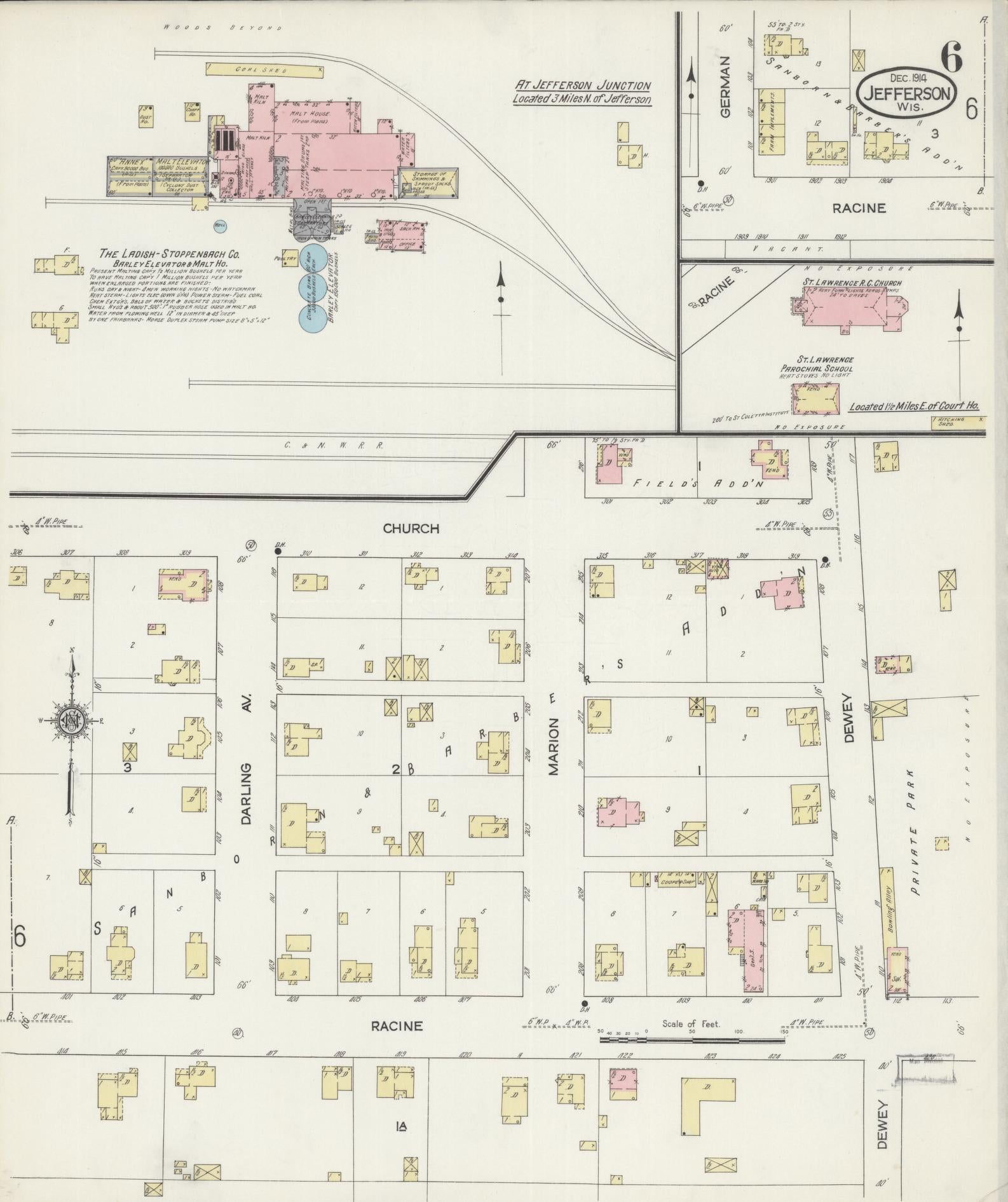 Sanborn Fire Insurance Map from Jefferson, Jefferson County, Wisconsin (1914), Sheet #0006 - Complete Map Set gallery image, historic Sanborn map, vintage wall art, Wisconsin Wisconsin