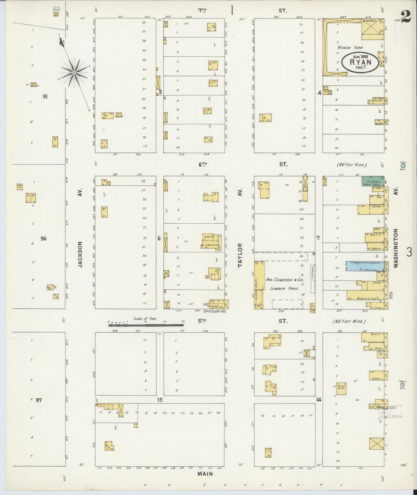 Sanborn Fire Insurance Map from Ryan, Jefferson County, Oklahoma (1898), Sheet #0002 - Complete Map Set gallery image, historic Sanborn map, vintage wall art, Oklahoma Oklahoma