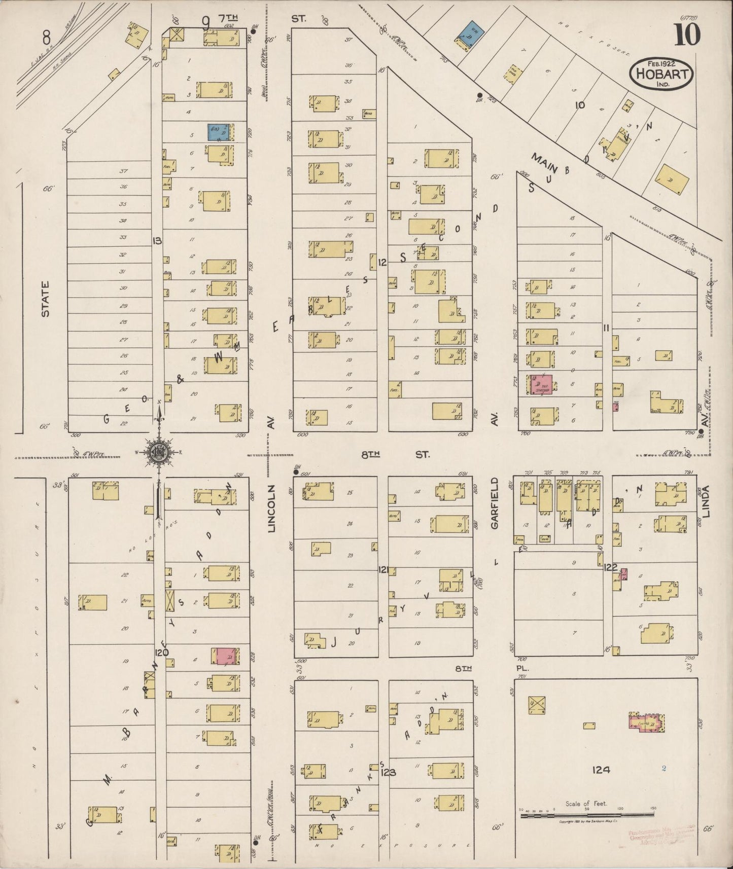 Sanborn Fire Insurance Map from Hobart, Lake County, Indiana (1922), Sheet #0010 - Complete Map Set gallery image, historic Sanborn map, vintage wall art, Indiana Indiana