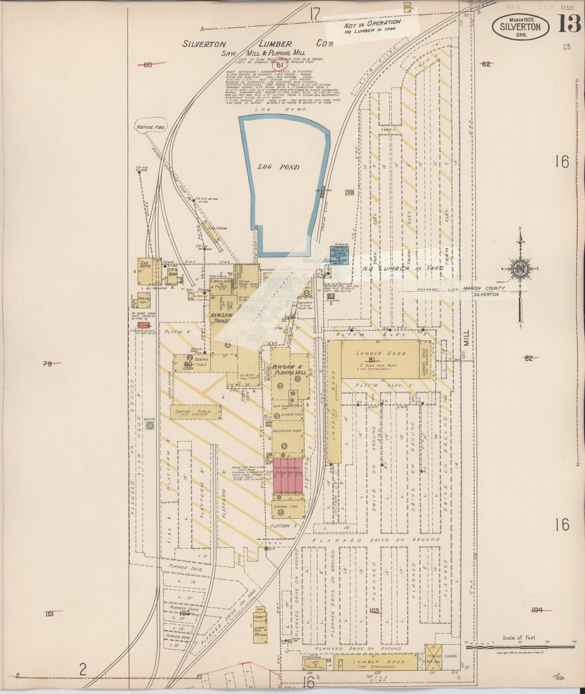Sanborn Fire Insurance Map from Silverton, Marion County, Oregon (1939), Sheet #0013 - Historic Sanborn Fire Insurance Map Print, vintage old map wall art, antique decor, genealogy gift, Oregon Oregon map
