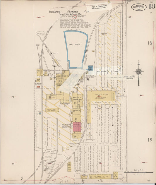 Sanborn Fire Insurance Map from Silverton, Marion County, Oregon (1939), Sheet #0013 - Historic Sanborn Fire Insurance Map Print, vintage old map wall art, antique decor, genealogy gift, Oregon Oregon map
