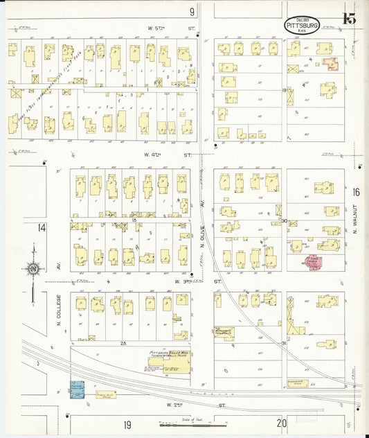 Sanborn Fire Insurance Map from Pittsburg, Crawford County, Kansas (1913), Sheet #0015 - Historic Sanborn Fire Insurance Map Print, vintage old map wall art, antique decor, genealogy gift, Kansas Kansas map