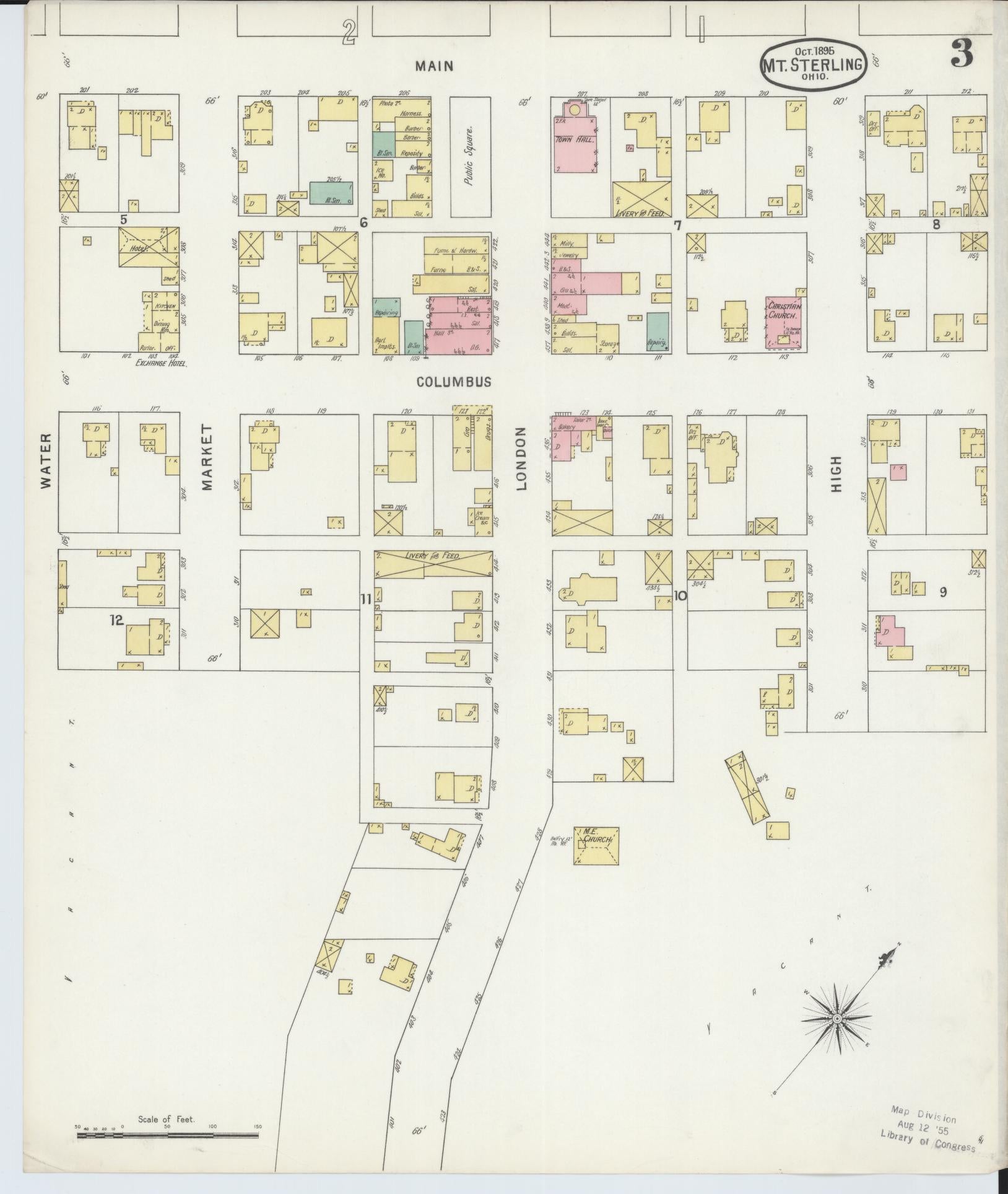 Sanborn Fire Insurance Map from Mount Sterling, Madison County, Ohio (1895), Sheet #0003 - Complete Map Set gallery image, historic Sanborn map, vintage wall art, Ohio Ohio