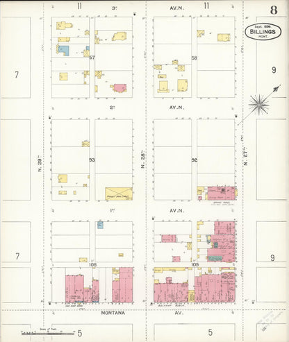 Sanborn Fire Insurance Map from Billings, Yellowstone County, Montana (1896), Sheet #0008 - Complete Map Set gallery image, historic Sanborn map, vintage wall art, Montana Montana