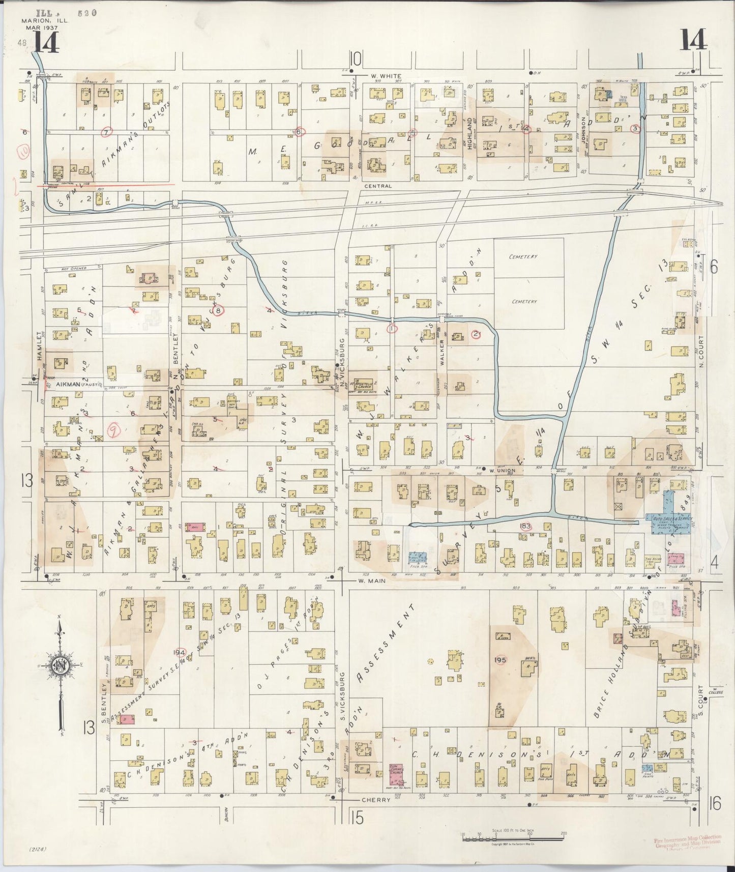 Sanborn Fire Insurance Map from Marion, Williamson County, Illinois (1946), Sheet #0014 - Complete Map Set gallery image, historic Sanborn map, vintage wall art, Illinois Illinois