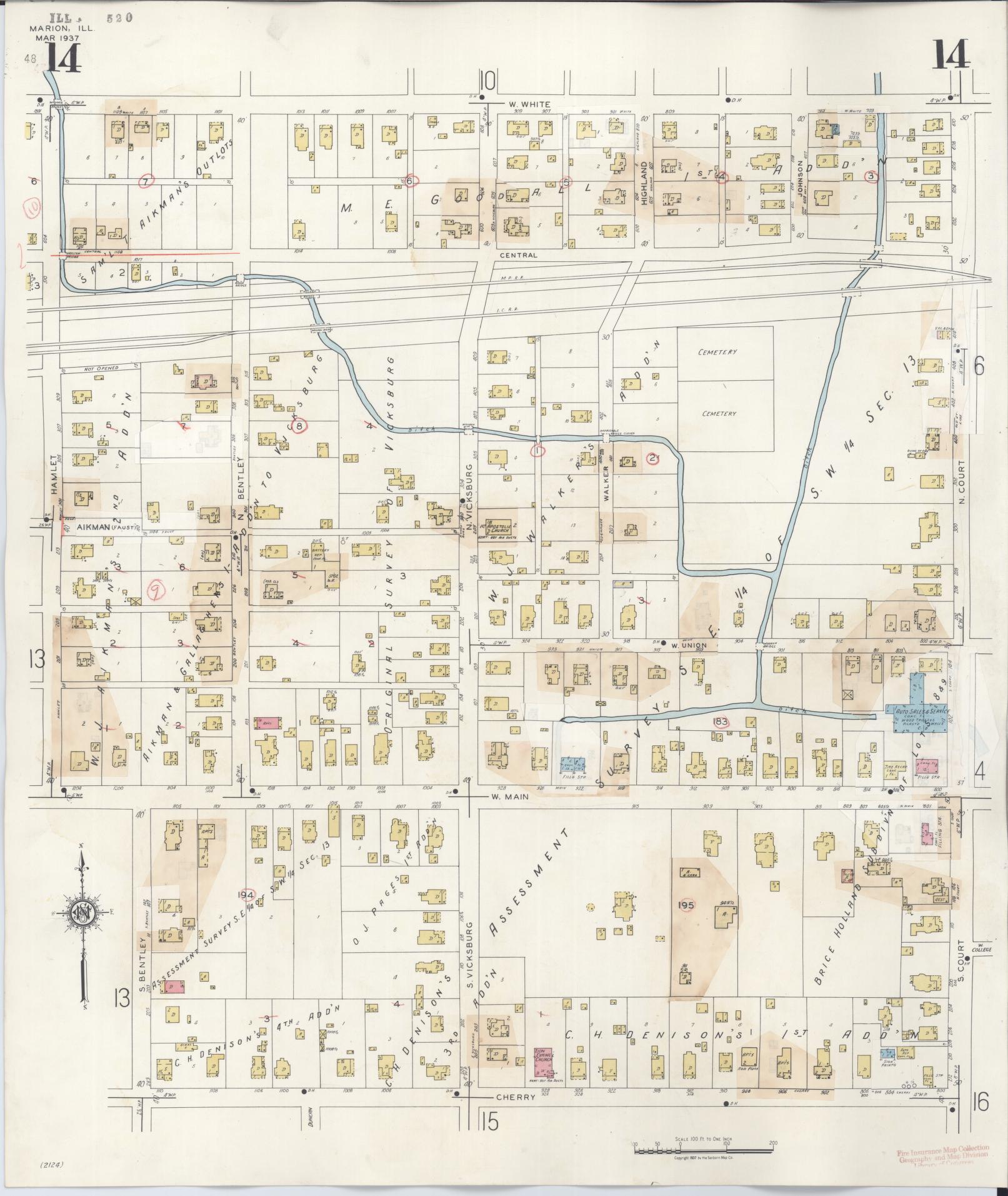 Sanborn Fire Insurance Map from Marion, Williamson County, Illinois (1946), Sheet #0014 - Complete Map Set gallery image, historic Sanborn map, vintage wall art, Illinois Illinois