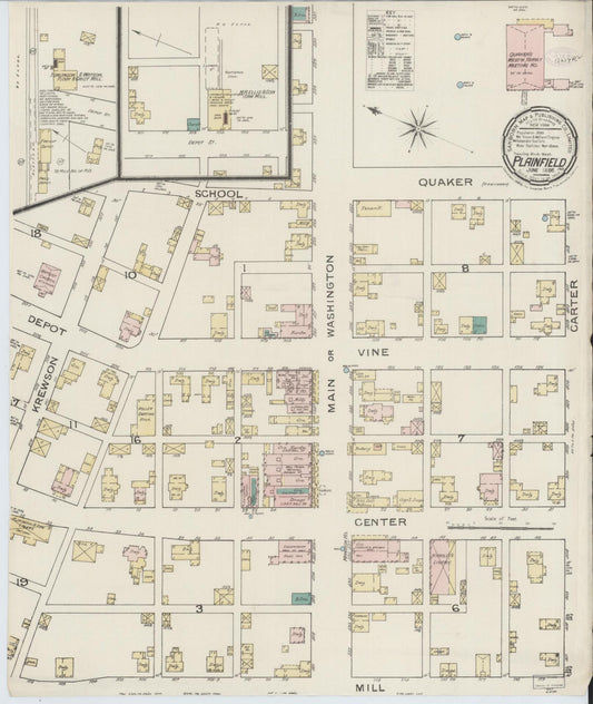 Sanborn Fire Insurance Map from Plainfield, Hendricks County, Indiana (1886), Sheet #0001 - Historic Sanborn Fire Insurance Map Print, vintage old map wall art, antique decor, genealogy gift, Indiana Indiana map