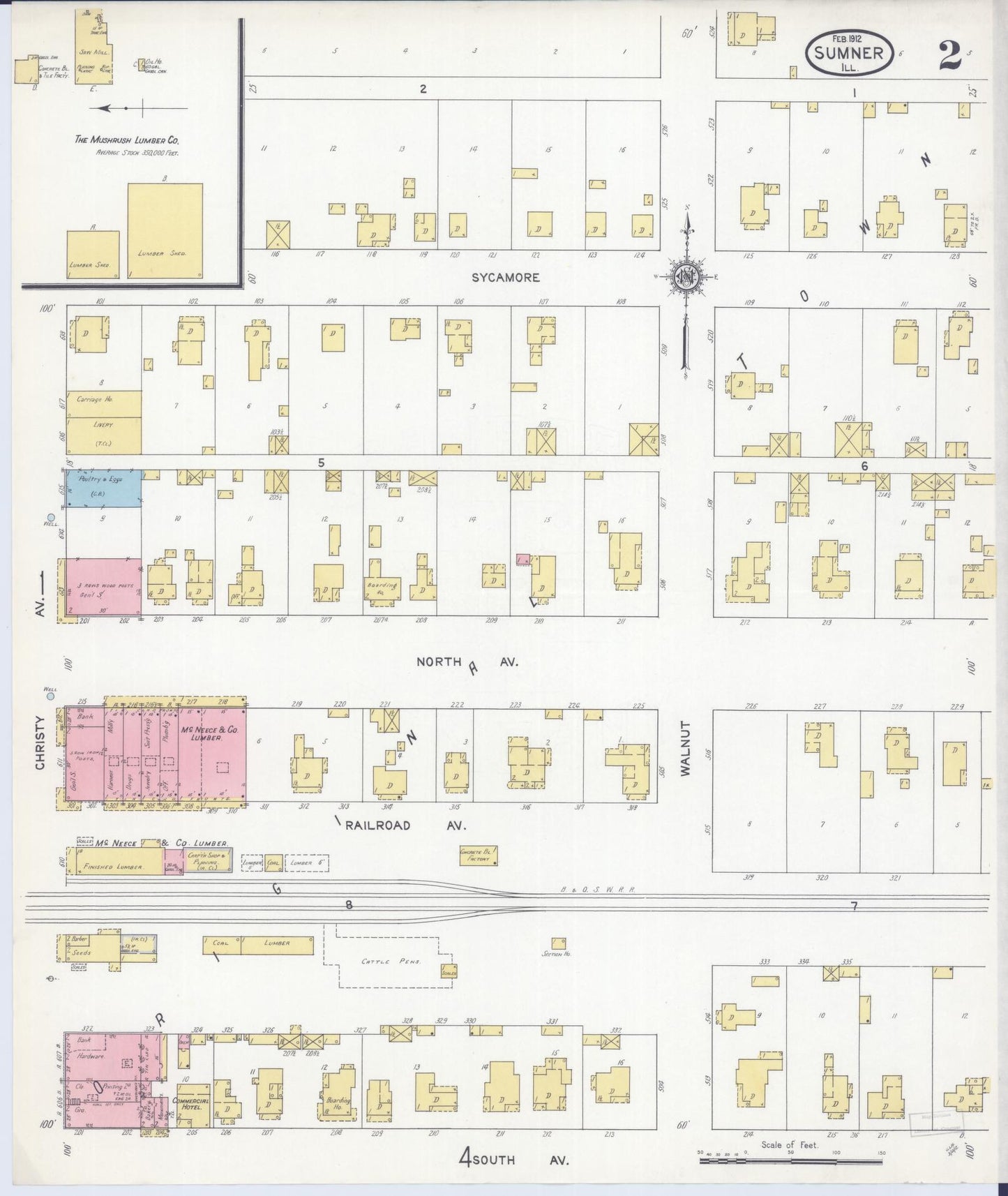 Sanborn Fire Insurance Map from Sumner, Lawrence County, Illinois (1912), Sheet #0002 - Historic Sanborn Fire Insurance Map Print, vintage old map wall art, antique decor, genealogy gift, Illinois Illinois map