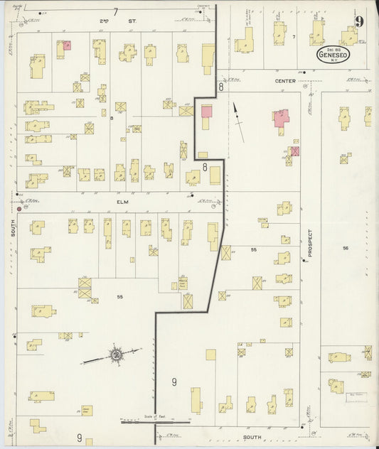 Sanborn Fire Insurance Map from Geneseo, Livingston County, New York (1913), Sheet #0009 - Historic Sanborn Fire Insurance Map Print, vintage old map wall art, antique decor, genealogy gift, New York New York map