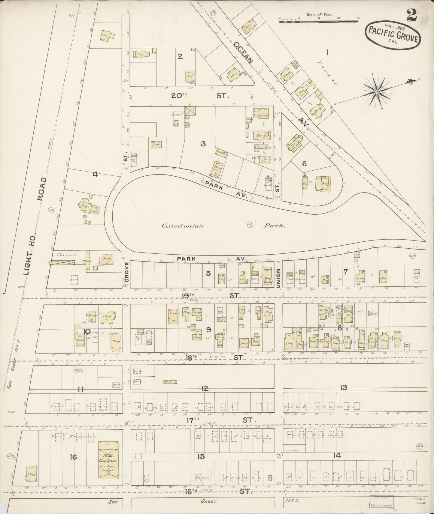 Sanborn Fire Insurance Map from Pacific Grove, Monterey County, California (1888), Sheet #0002 - Complete Map Set gallery image, historic Sanborn map, vintage wall art, California California